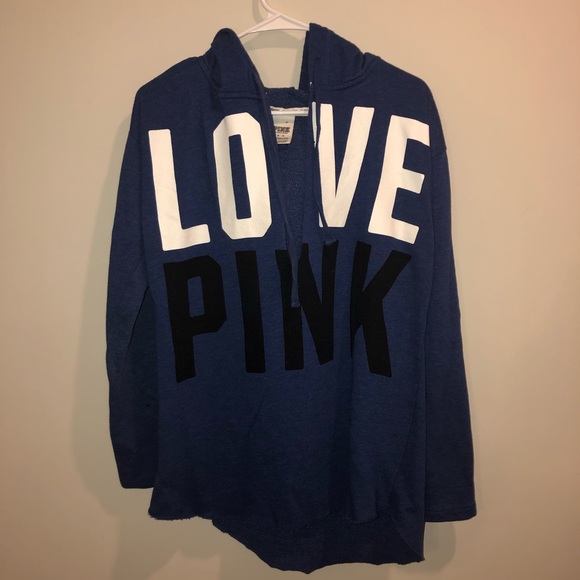 PINK Victoria's Secret Tops - Victoria’s Secret Love Pink Blue V Cut Hoodie